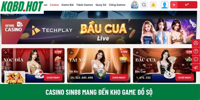 Casino Sin88 mang đến kho game đồ sộ